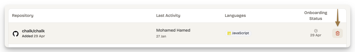 Delete repository confirmation in the Dam Secure app.